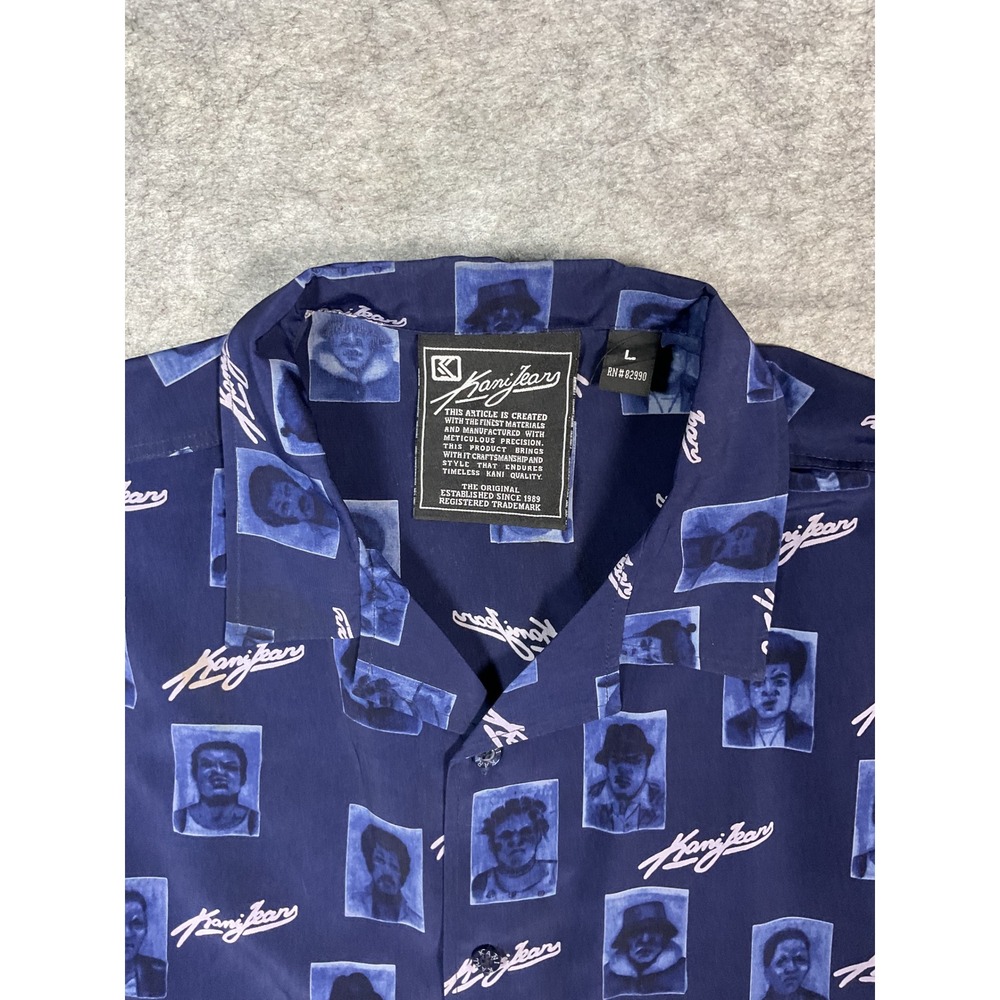 Kani Jeans Mens Short Sleeve Button Up Shirt All Over Print Portraits Size L - Picture 3 of 4